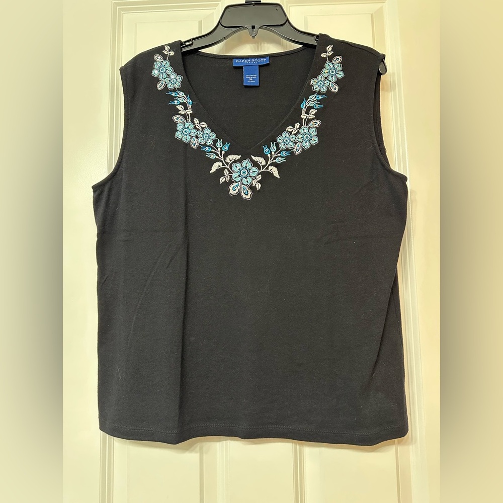 Embroidered Black Sleeveless Top